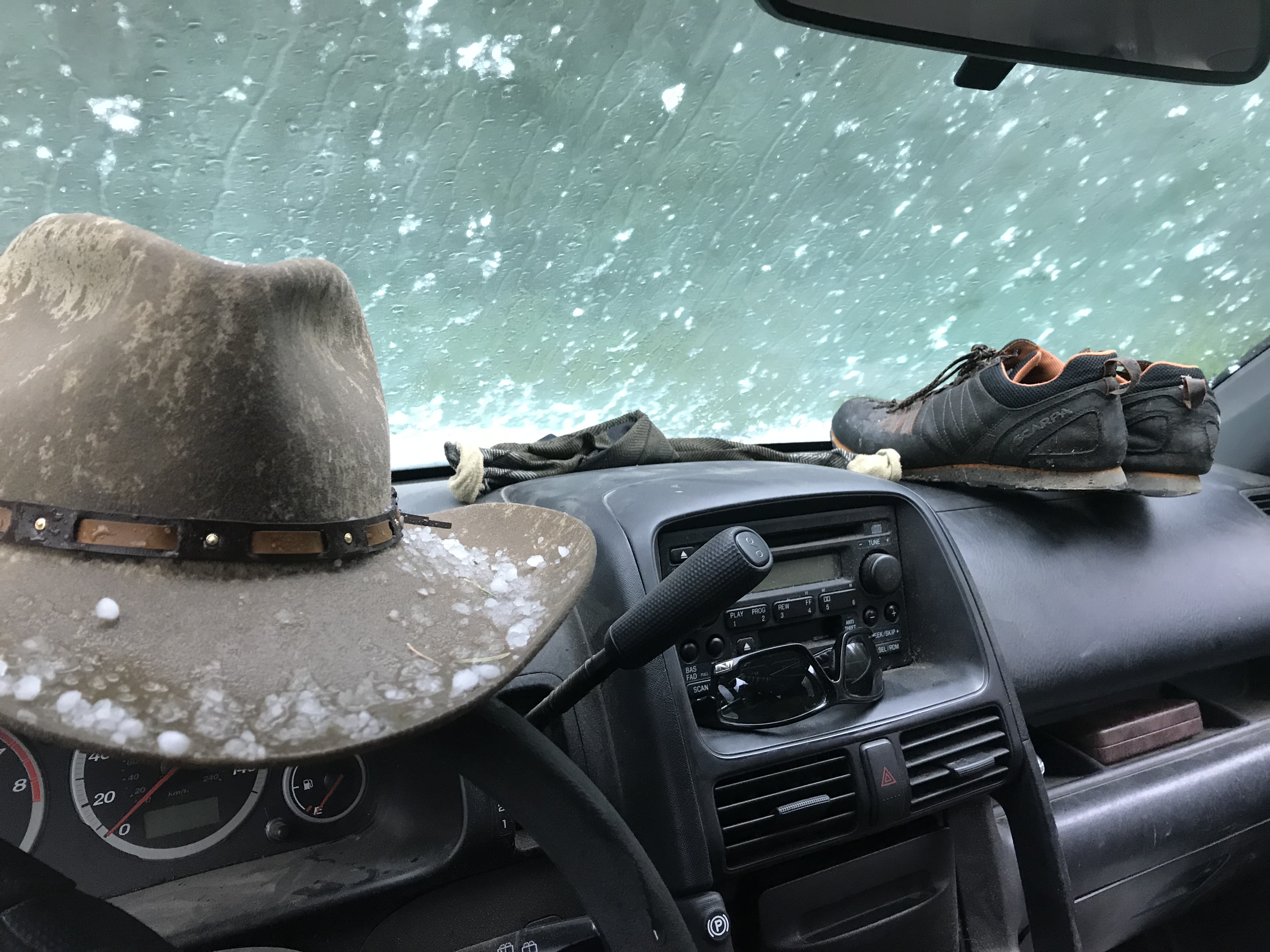 Waiting out a hail storm before going back to sampling. Good memories.